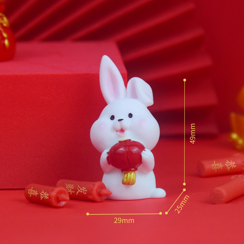 New Year Gift Auspicious Welcome Spring Adorable Rabbit Small Ornaments Creative Home Desktop Decoration Synthetic Resin Crafts Wholesale