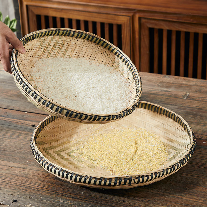 米筛竹编竹制品竹筛子弧底竹匾加固竹簸箕家用晾晒无孔圆簸箕收纳