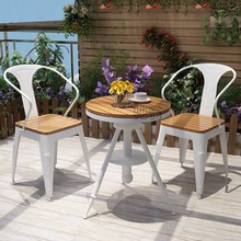 NIh小户型阳台桌子别墅花园室外餐桌椅组合铁艺可升降户外塑木小