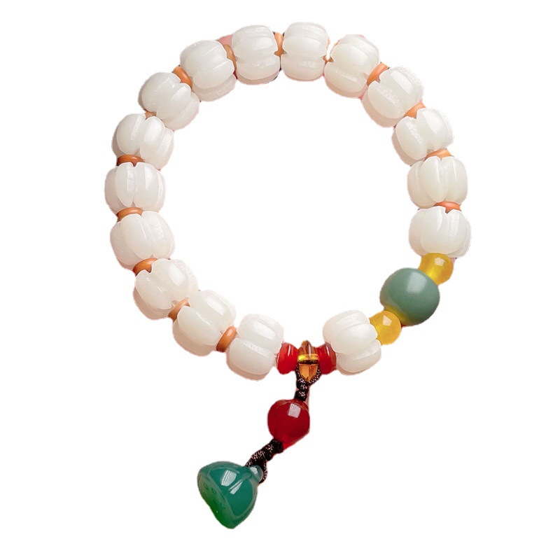 Faxi Pumpkin Lotus Beads White Jade Bodhi Beads Bracelet Female Handheld Prayer Beads Bracelet Car Hangings Accessories