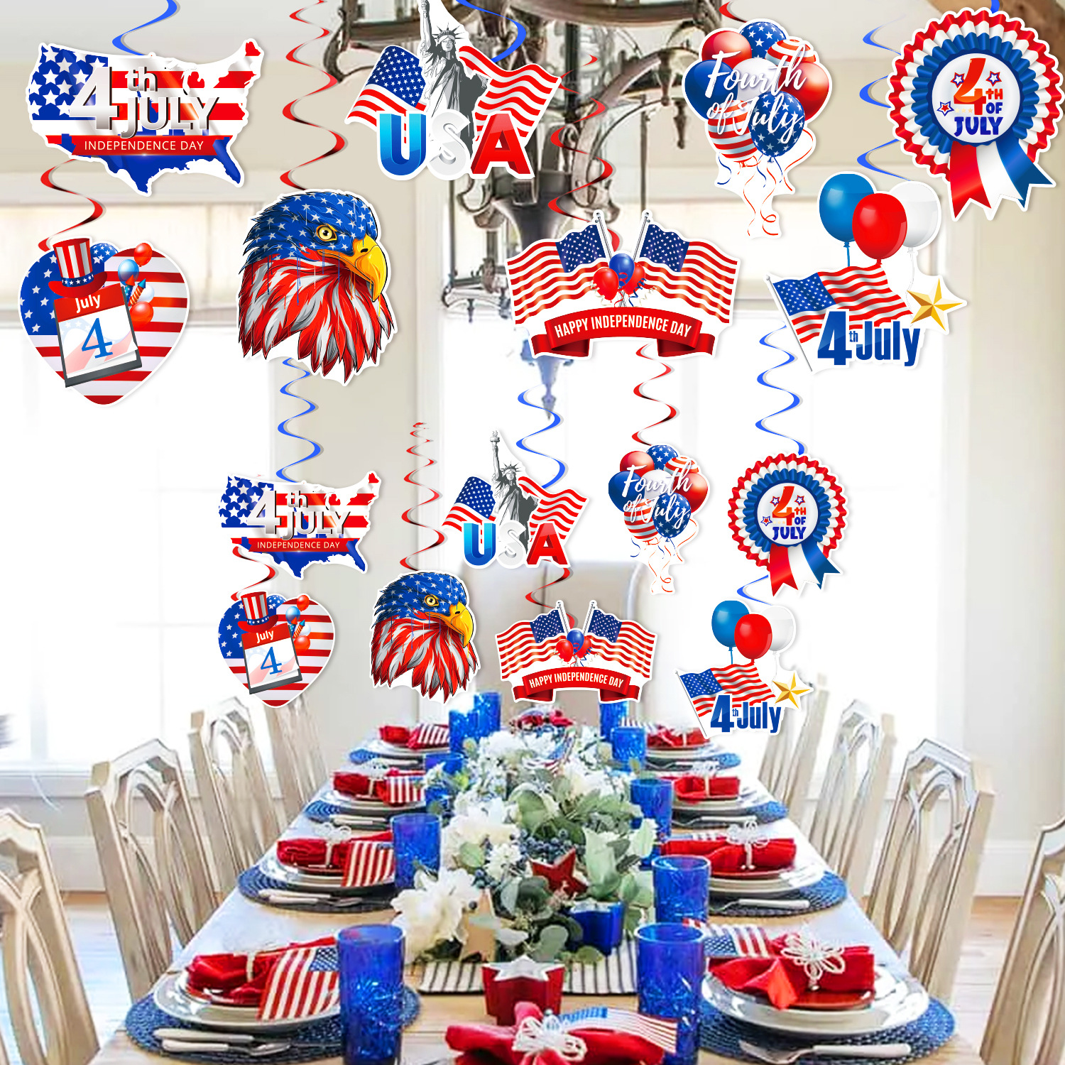 Independence Day Party Decoration Supplies Independence Day Flag Love Balloon Hanging Card Charm Spiral Holiday Party Decoration