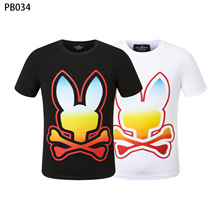 Psycho Bunny男短T恤彩色骷髅兔圆领欧美街头潮流情侣款T一件代发