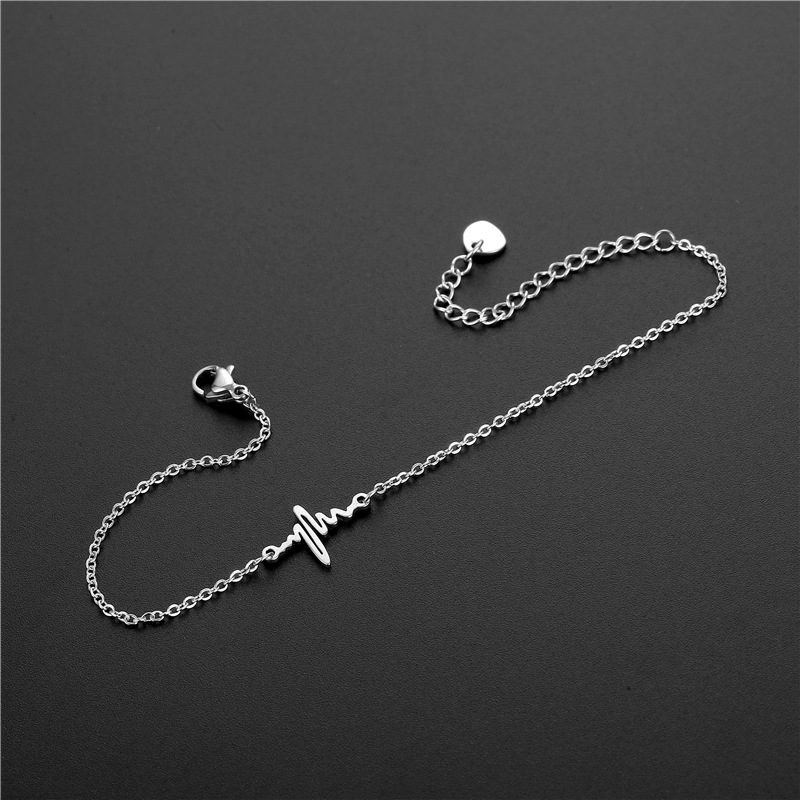 Cross-Border Supply Minimalism Personality Design ECG Lightning Bracelet Stainless Steel Couple Heartbeat Frequency Bracelet