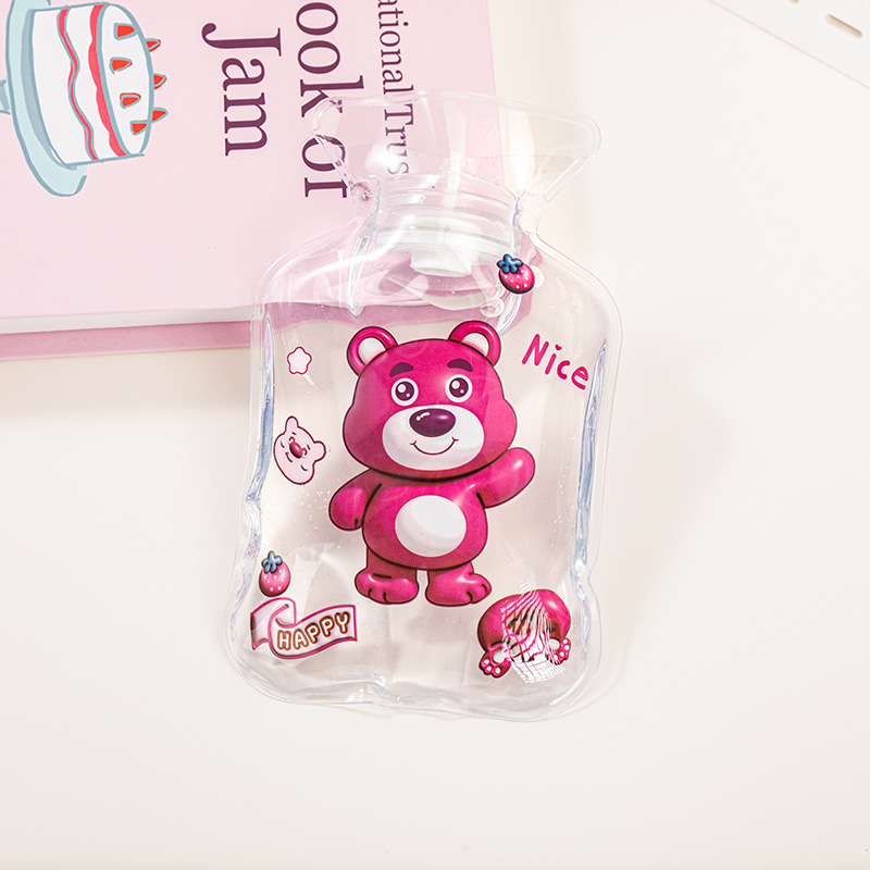 Strawberry Bear Cute Transparent Hot Water Bag Cartoon Warm Body Hot-Water Bag Water Injection Portable Factory Wholesale Winter Student