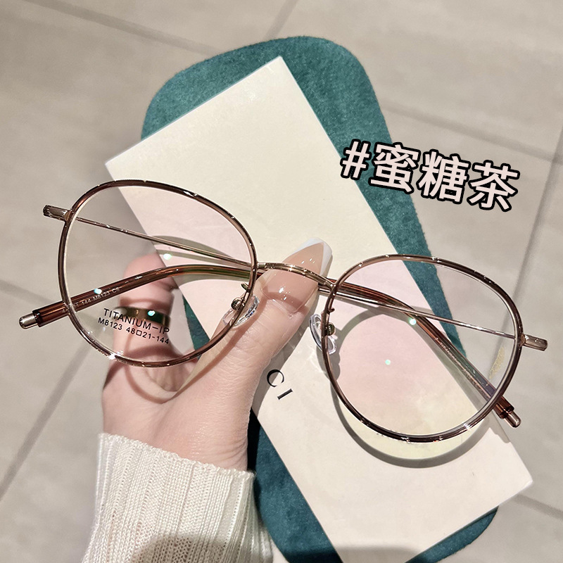 安科纯钛超轻眼镜框女可配高度数防蓝光素颜复古圆框眼镜架M8123