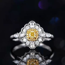 明星同款饰品个性公主方钻戒黄色钻石18K金0.21ct天然黄钻戒指女