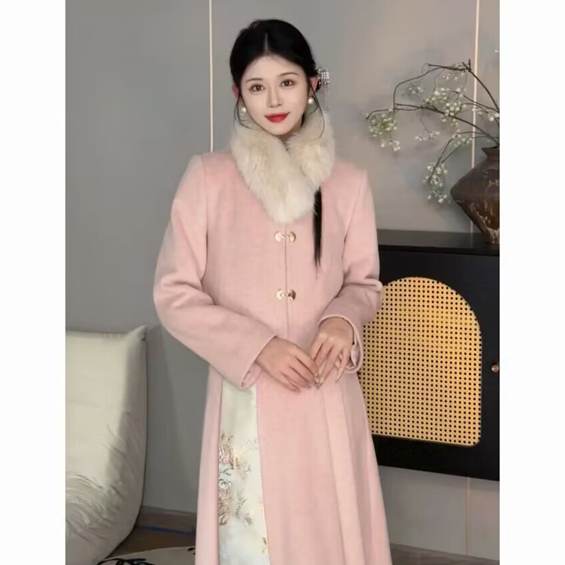 新中式女装秋冬款民国风千金旗袍粉色伴娘敬酒服新年战袍套装冬季