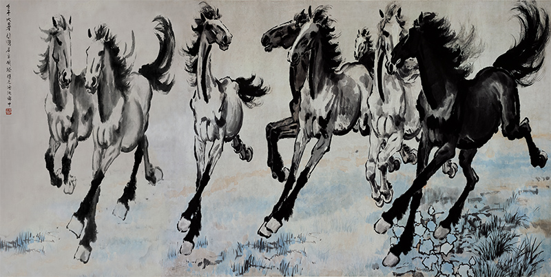 1:1徐悲鸿八骏图奔马图艺术微喷名家书法复制品装饰画装裱礼品