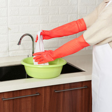 批发家务手套橡胶加长厨房耐用加厚防护乳胶洗碗家务防水长胶手套