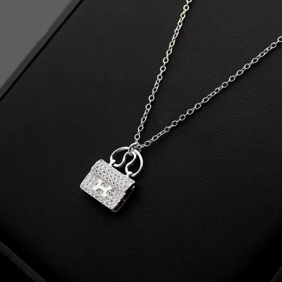 跨境项链钛钢高端轻奢满钻h包项链时尚网红项链一件代发饰品批发