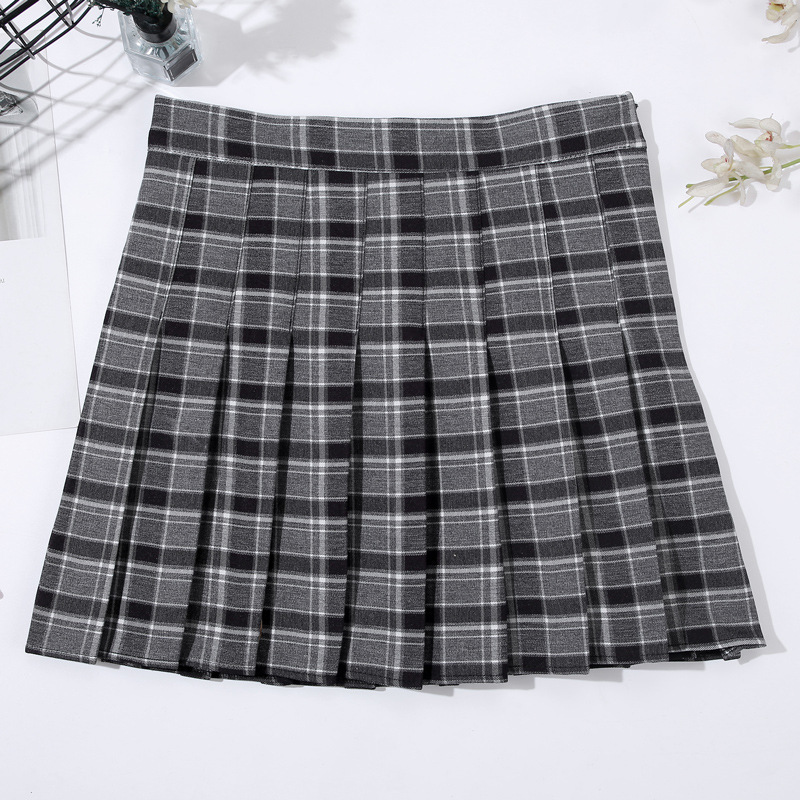 Skirt Cross-Border 2024 Spring/Summer New Patchwork Plaid Pleated College Anti-Exposure A- line Skort Women's Skirt