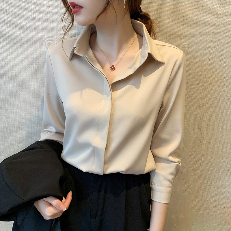 法式真丝长袖衬衫女2023早秋新款通勤职业内搭打底感别致衬衣