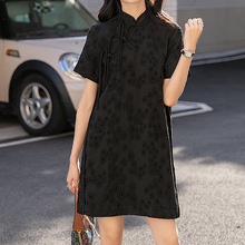 夏季复古小众国风日常年轻款黑色旗袍改良小个子新中式盘扣连衣裙
