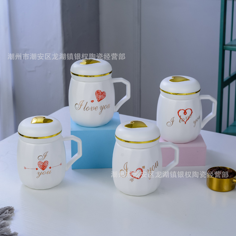 Creative Porcelain Cup Couple's Cups Gift Box Chinese Valentine's Day Love Crown Mug Set Event Gift Cup Printing