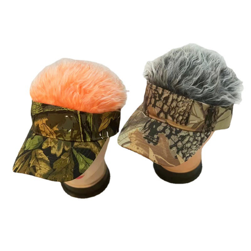 Cross-Border Wig Baseball Cap Camouflage Peaked Cap Men and Women Street Trendy Unique Funny Sun Hat Hip Hop Decorative Cap