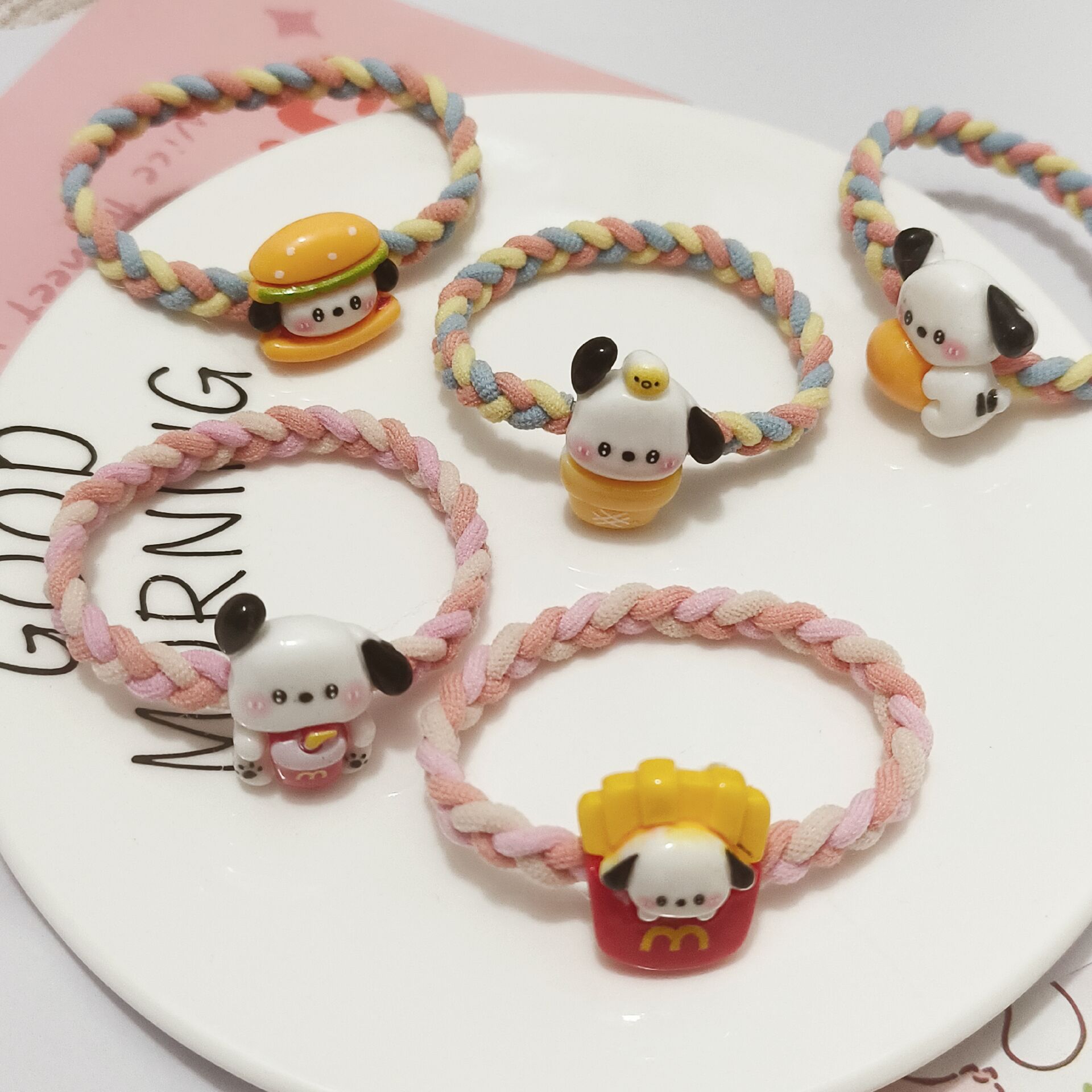 卡通小狗编织头绳麦当劳汉堡发绳新款学生情侣手链发圈发绳女皮筋