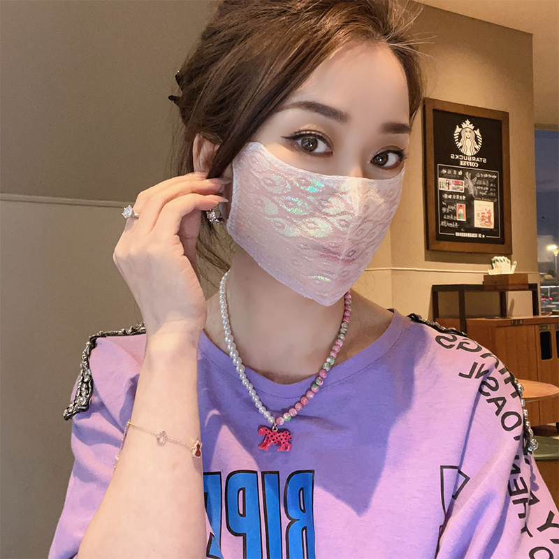 超薄极光蕾丝炫彩双层防晒透气遮阳高颜值女士口罩拍照好看面罩