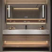 9V7T设计师岩板一体盆浴室柜组合轻奢风卫生间洗脸盆洗手柜洗漱台