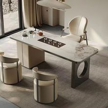 意式轻奢现代高级感岩板茶桌椅组合阳台办公泡茶桌功夫茶台喝茶桌