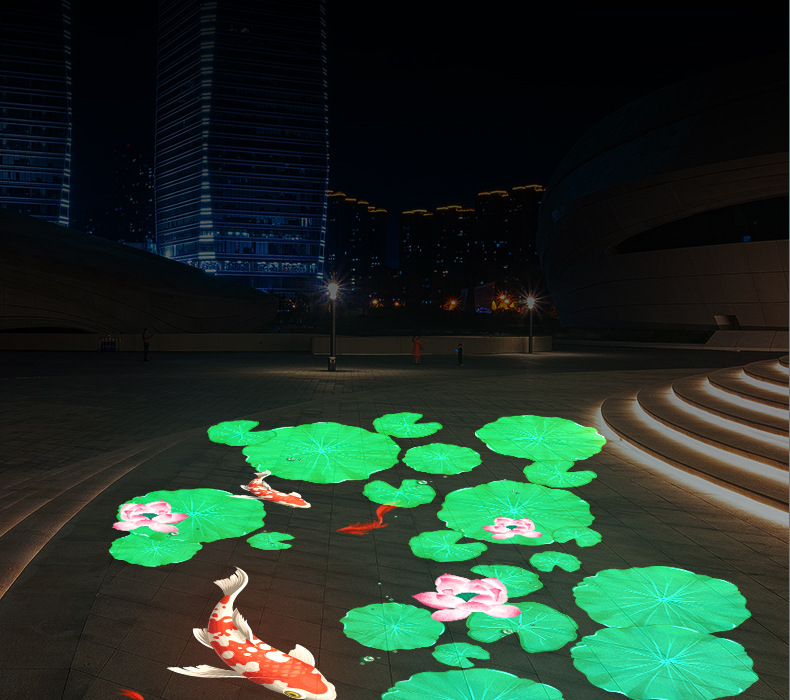 动态飘动logo广告投影灯门头室外公园亮化荷花鱼图案旗帜飘扬射灯