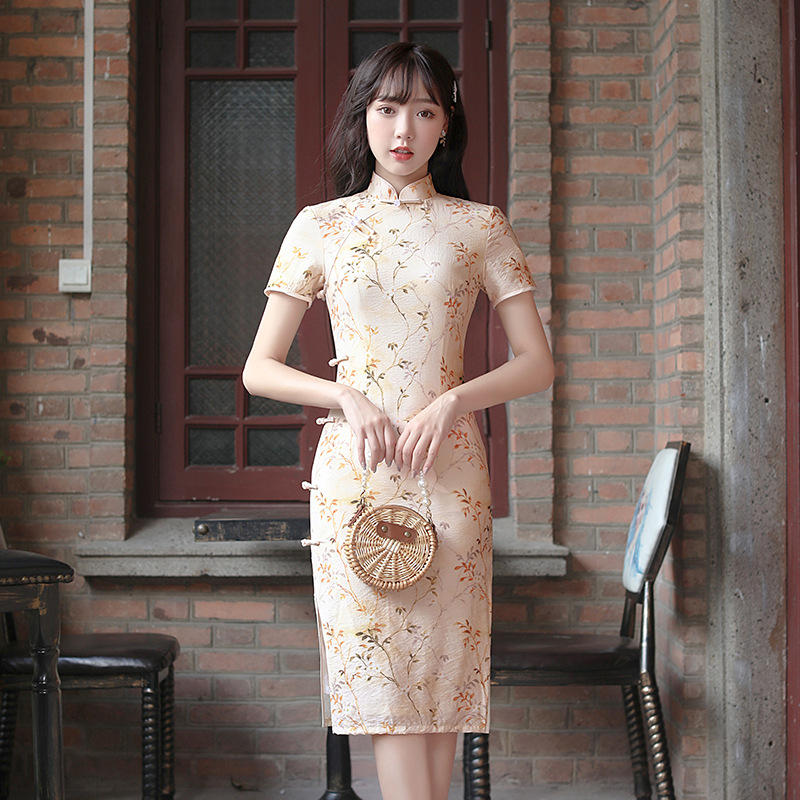 新款女装苎麻旗袍夏季短袖年轻款旗袍连衣裙改良版少女显瘦旗袍裙