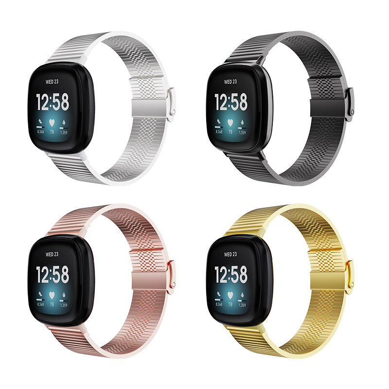 适用阿仙奴表带 华为watch fitbit versa3手表多珠不锈钢手表表带