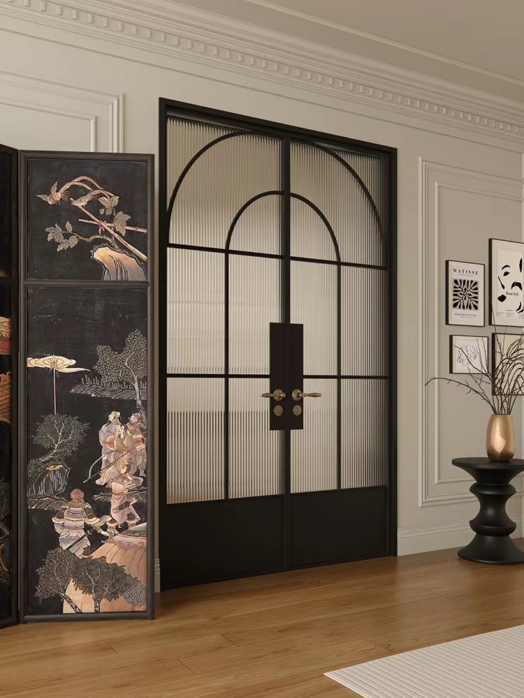 法式复古玻璃海棠玻璃仿古艺术玻璃门玻璃移门推拉门双开门