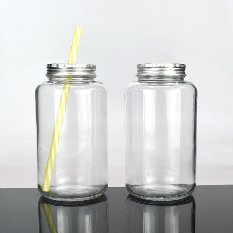 泰茶带孔奶茶瓶500ml大口饮料瓶胖圆咖啡果汁杯冷泡茶玻璃瓶定制