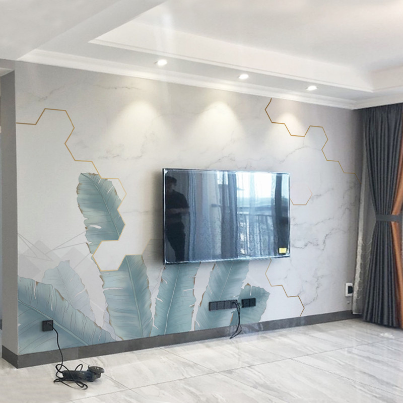 墙纸新款电视机背景墙壁纸现代简约客厅轻奢风几何线条影视墙布画