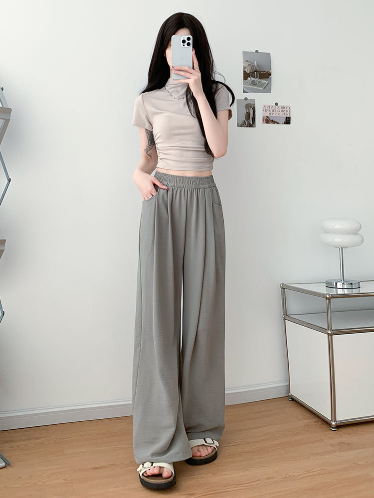 Ice Silk Wide-Leg Pants for Women 2024 New Summer Thin Japanese Style Lazy Yamamoto Pants Loose Draping Casual Straight Pants