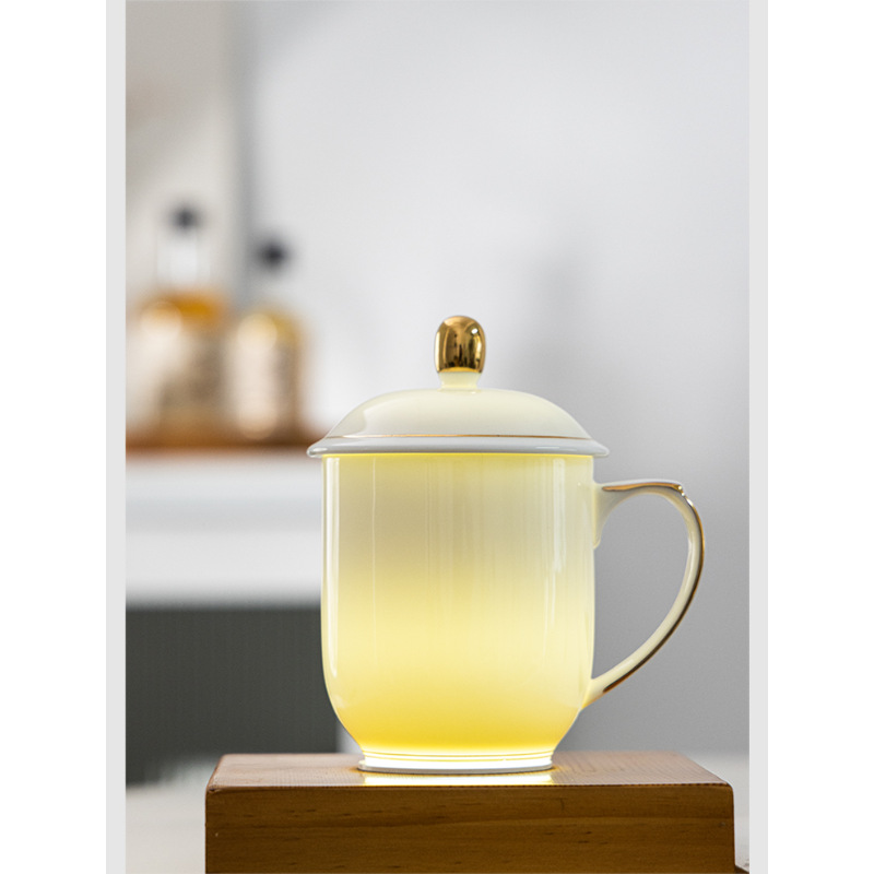 羊脂玉瓷商务杯带盖陶瓷定logo喝水办公杯大容量泡茶杯礼盒高档杯