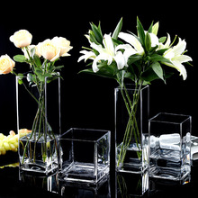 方形落地玻璃花瓶大号特大透明富贵竹插花百合花水养客厅现代简约