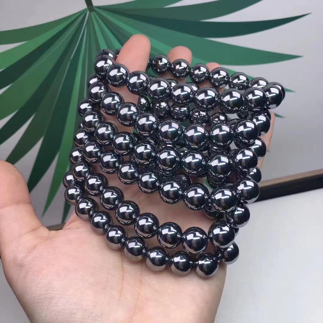 批发太赫兹手串 表皮光滑深灰色金属光泽 时尚简约复古男女太赫兹