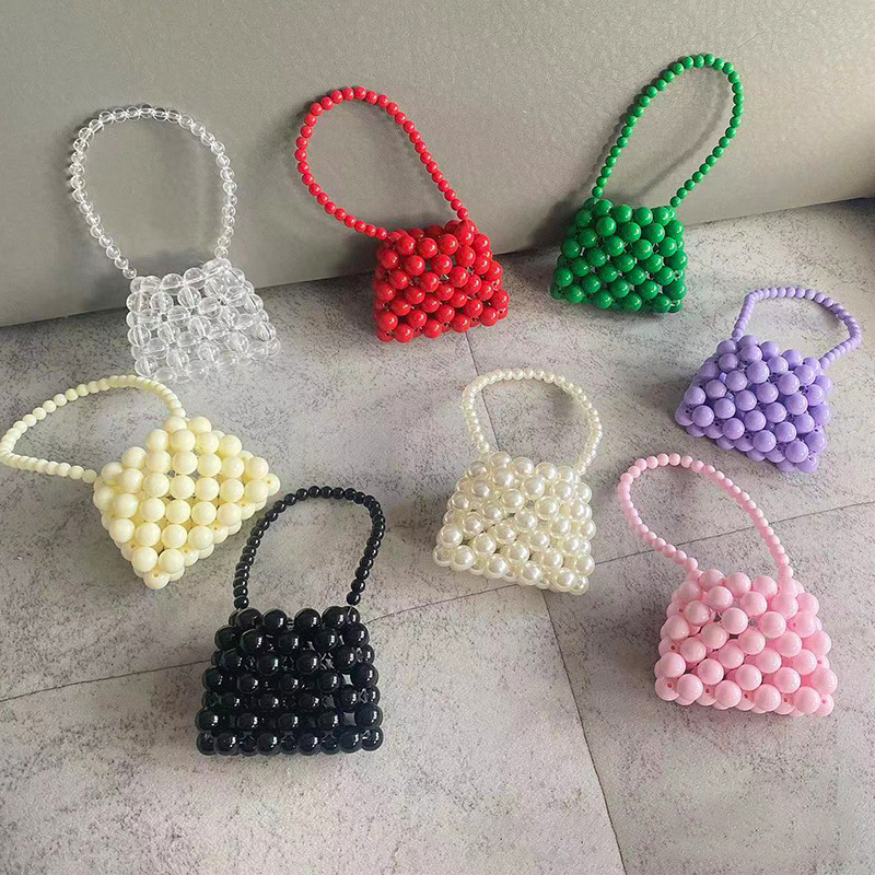 珍珠包女 儿童斜挎手提包编织网红包ins手工串珠百搭迷你小包12mm
