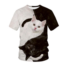 2021新款 男女3D时尚个性创意短袖数码印花猫咪图案T恤 一件代发