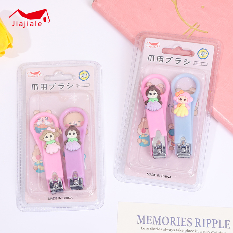 cute cartoon teenage girl nail scissors two-piece set children nail clippers student household girls foldable and portable manicurist