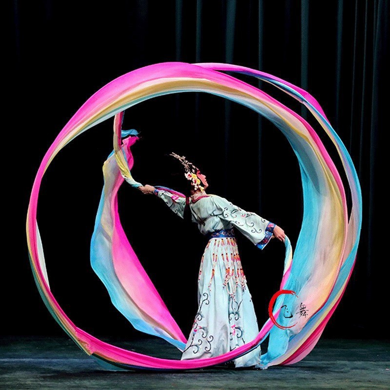 飞天舞蹈长稠李玉刚同款真丝彩绸戏剧敦煌舞彩带天女散花绸带包邮