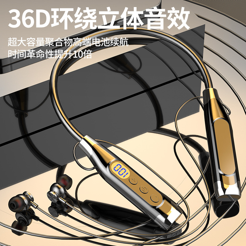 2023 New Bluetooth Headset Large Power Sports Running Fitness Intelligent Digital Display Can Be Card Inserting Earphone Cross-Border Generation