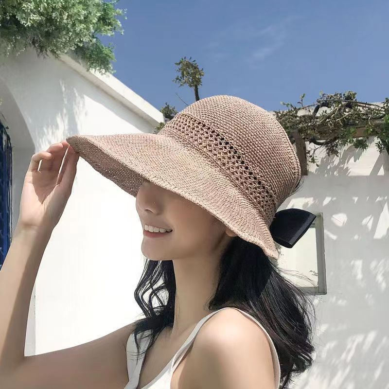 Hat Spring and Summer Sun Hat Female Roll Topless Hat Beach Big Brim Sun Protection Hat Summer Hat Folding Sun-Shade Fisherman Hat