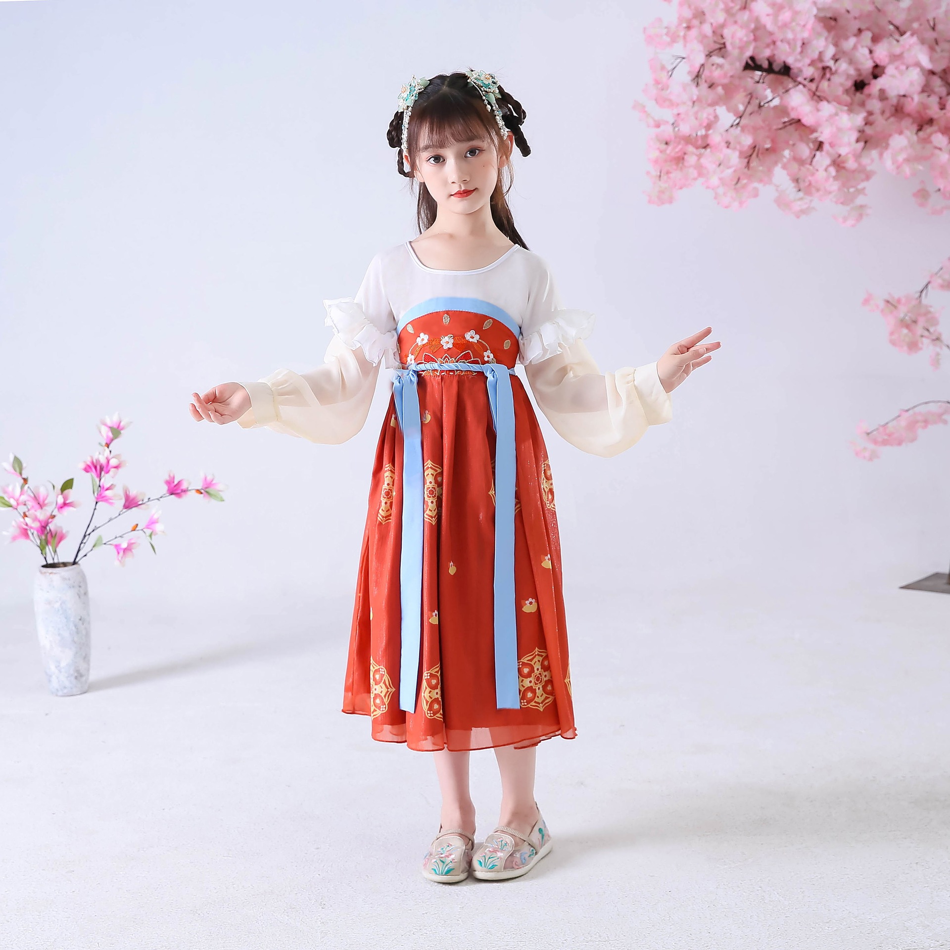 汉服女童儿童连衣裙小女孩古装中国风唐装春秋夏季襦裙女小铃铛