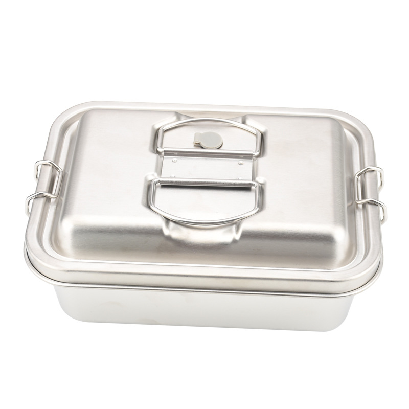 Hz426 Stainless Steel 304 Lunch Box Large Capacity with Lid Staff Student Lunch Box Lunch Box Double Deck Compartment 1.8L