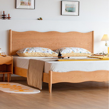 北欧实木樱桃木白橡木双人床波浪床现代简约黑胡桃木主卧室床