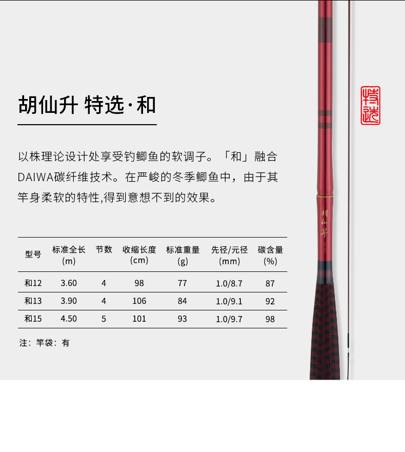 daiwa达亿瓦胡仙升e 特选,烈,和 并继鲫鱼竿碳素插节竿