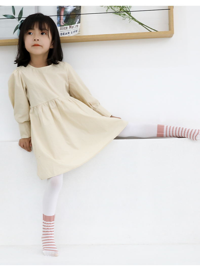 2022春夏新品 女童韩版抗起球连裤袜 儿童脚口拼接条纹时尚舞蹈袜