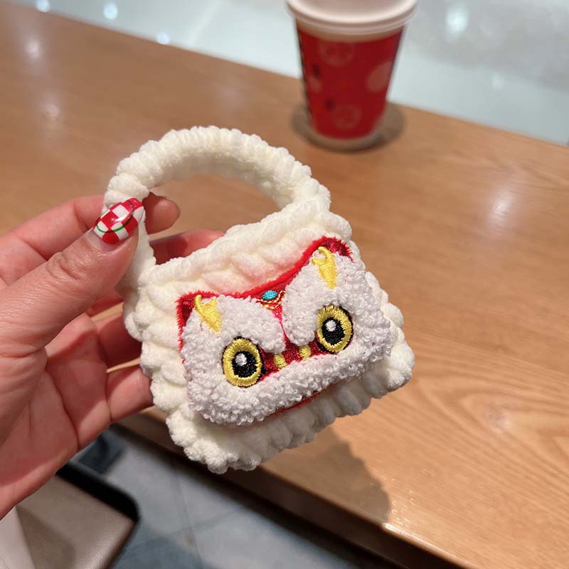 New Year Festive Red Lion Dragon Plush Cartoon Doll Hand-Woven Bluetooth Earphone Bag Coin Purse Wholesale