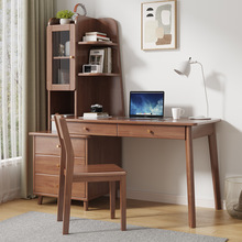 实木伸缩书桌书架组合转角办公桌书柜一体简约电脑桌靠窗写字桌子