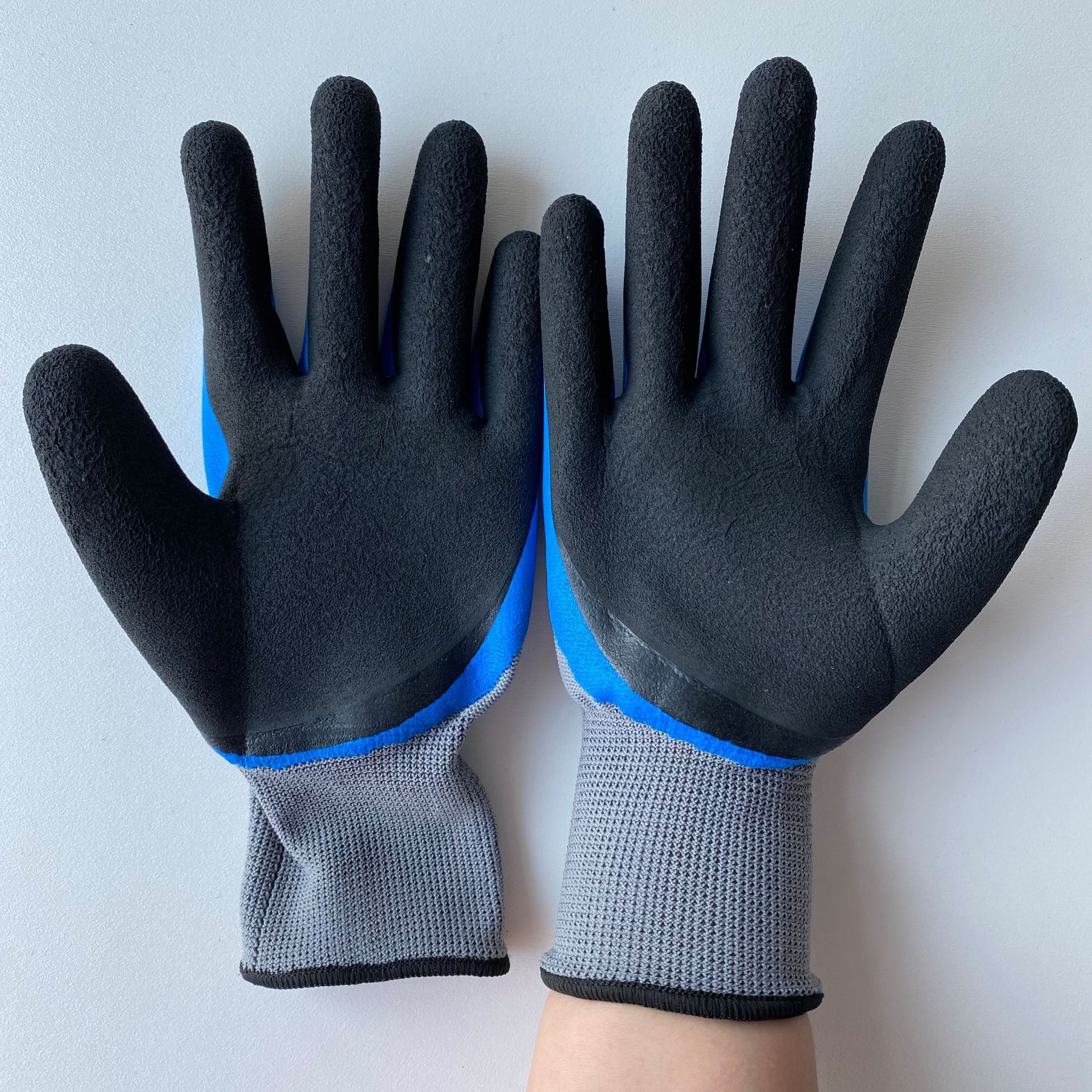 批发弘鼎双层耐磨手套劳保工作男工地干活浸胶涂胶带劳保手套