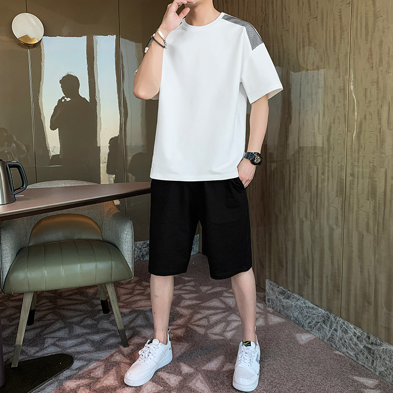 休闲运动套装男夏季韩版潮流男士套装搭配 帅气夏装棉衣服-阿里巴巴