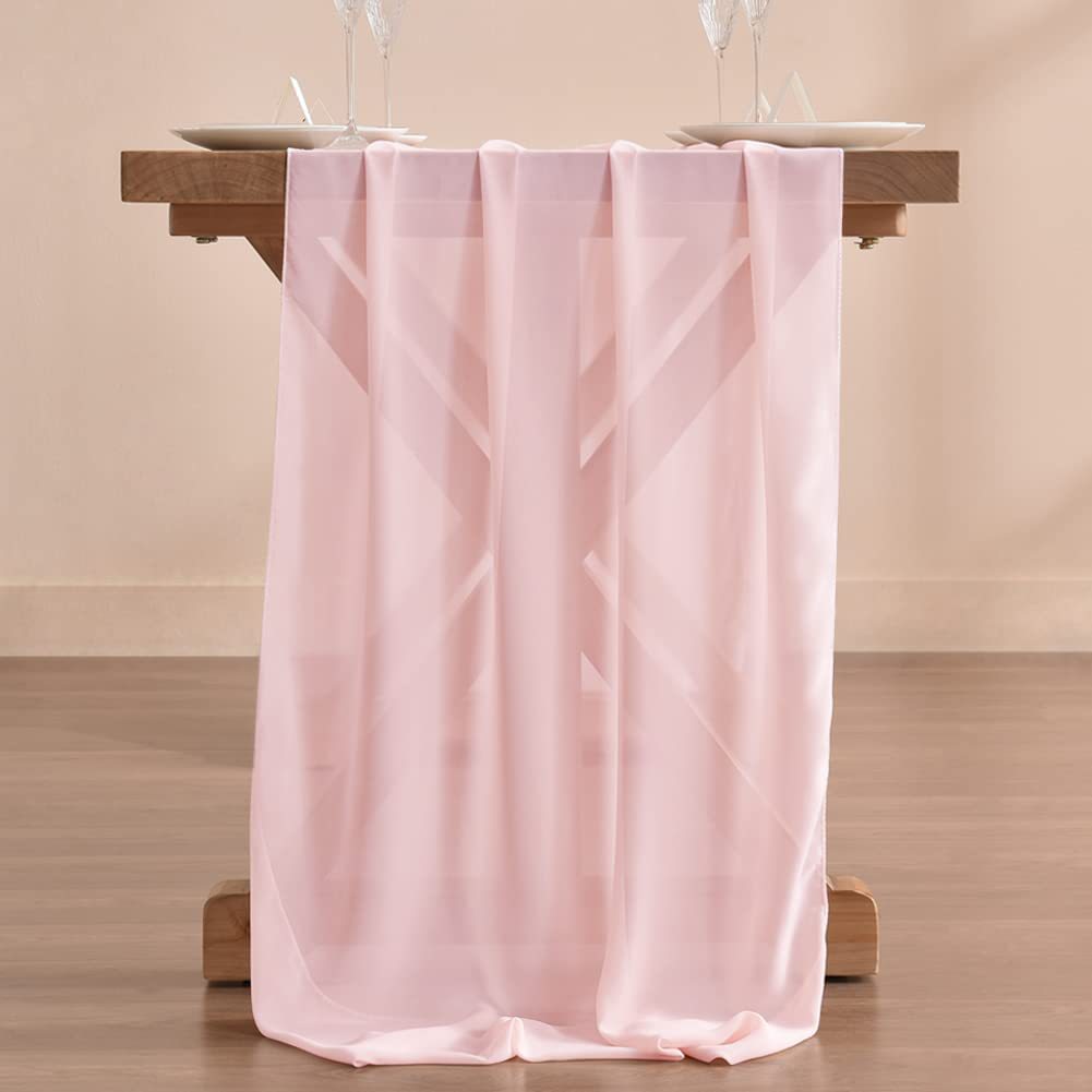 Pink Chiffon Table Runner Simple Romantic Wedding Tablecloth Holiday Party Decorations Solid Color Gauze Chiffon Table Runner