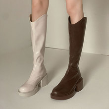骑士靴贾不靴女新款年春秋棕色长筒白色小个子高筒高跟秋季长靴子